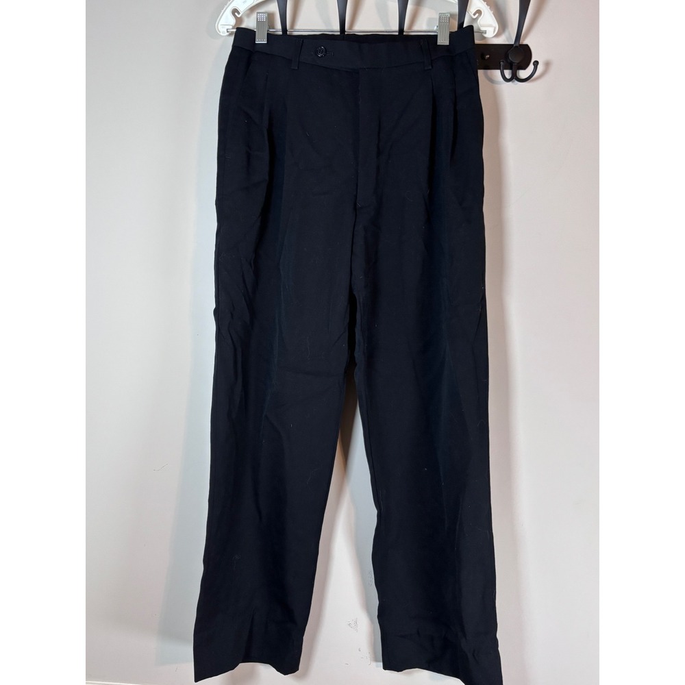 Oscar de la Renta Mens Hand Tailored Pleated Dress Pants Black 31x29
